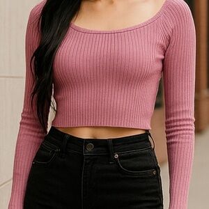 Forever 21 Light Pink Ribbed‎ Knit Crop Top Size Small